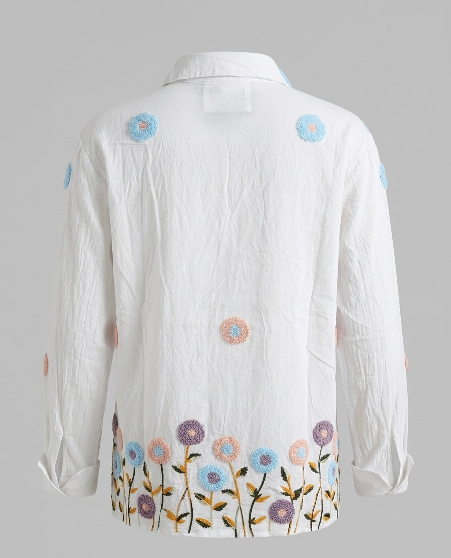 ARTISANAL BLOOM WHITE LINEN BLEND SHIRT BESU INDIA