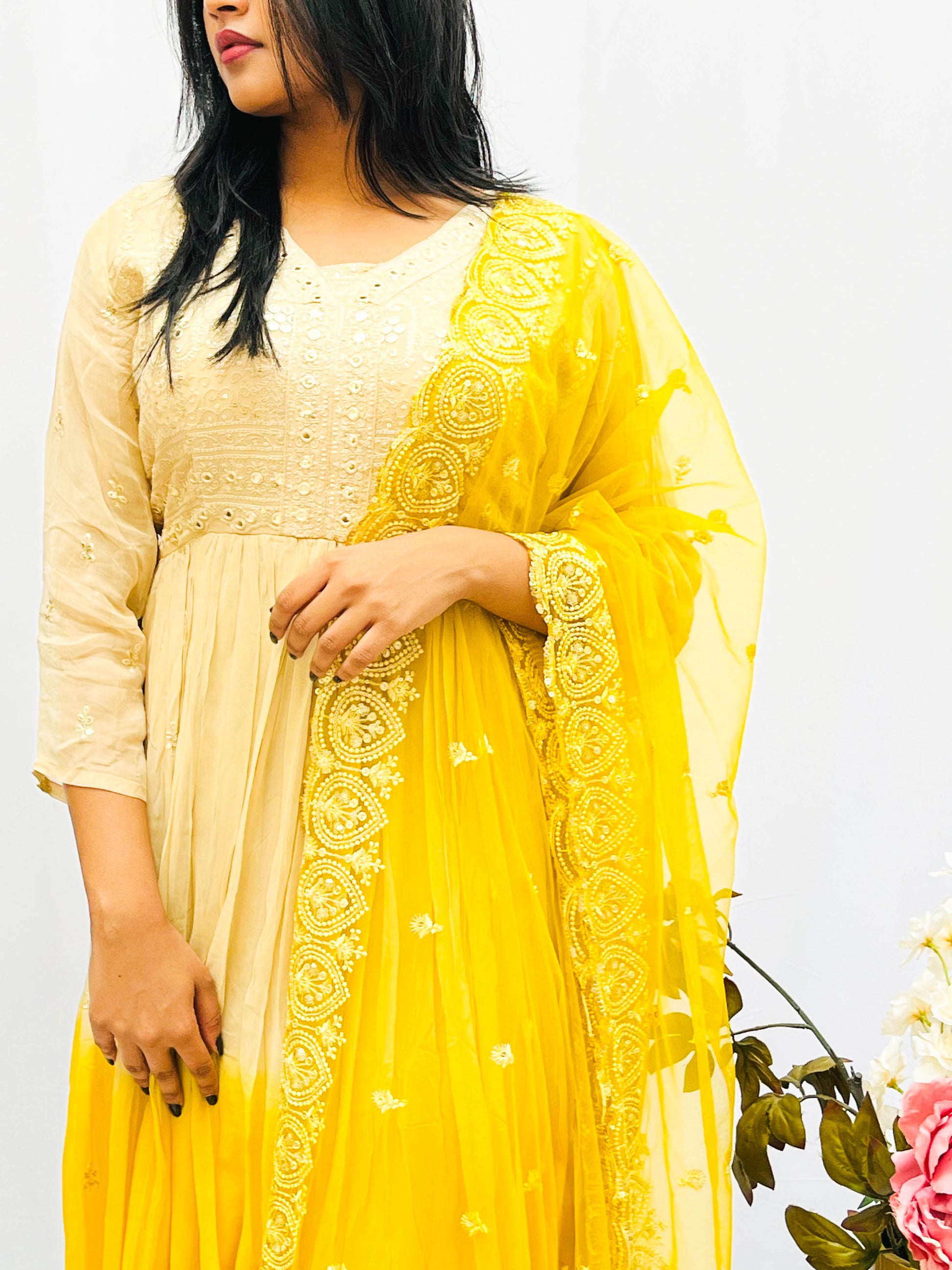 EMBROIDERED OMBRÉ DRESS WITH DUPUTTA (no pants) BESU INDIA