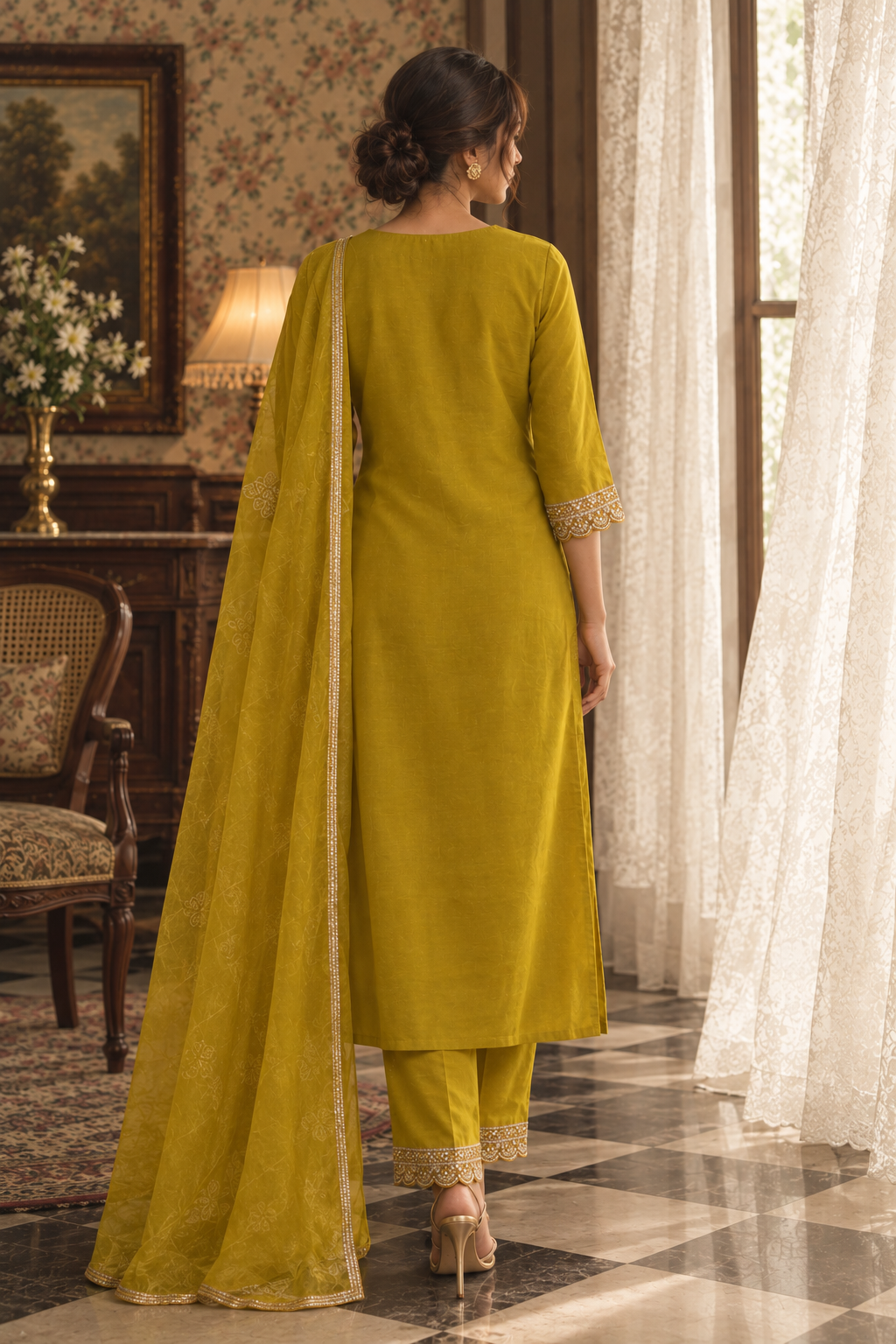 KEYHOLE NECK KURTA SET BESU INDIA