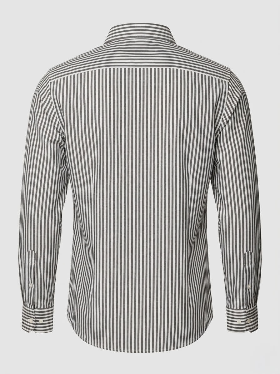 GREY AND WHITE STRIPED SHIRT WITH FLORAL DETAIL BESU INDIA