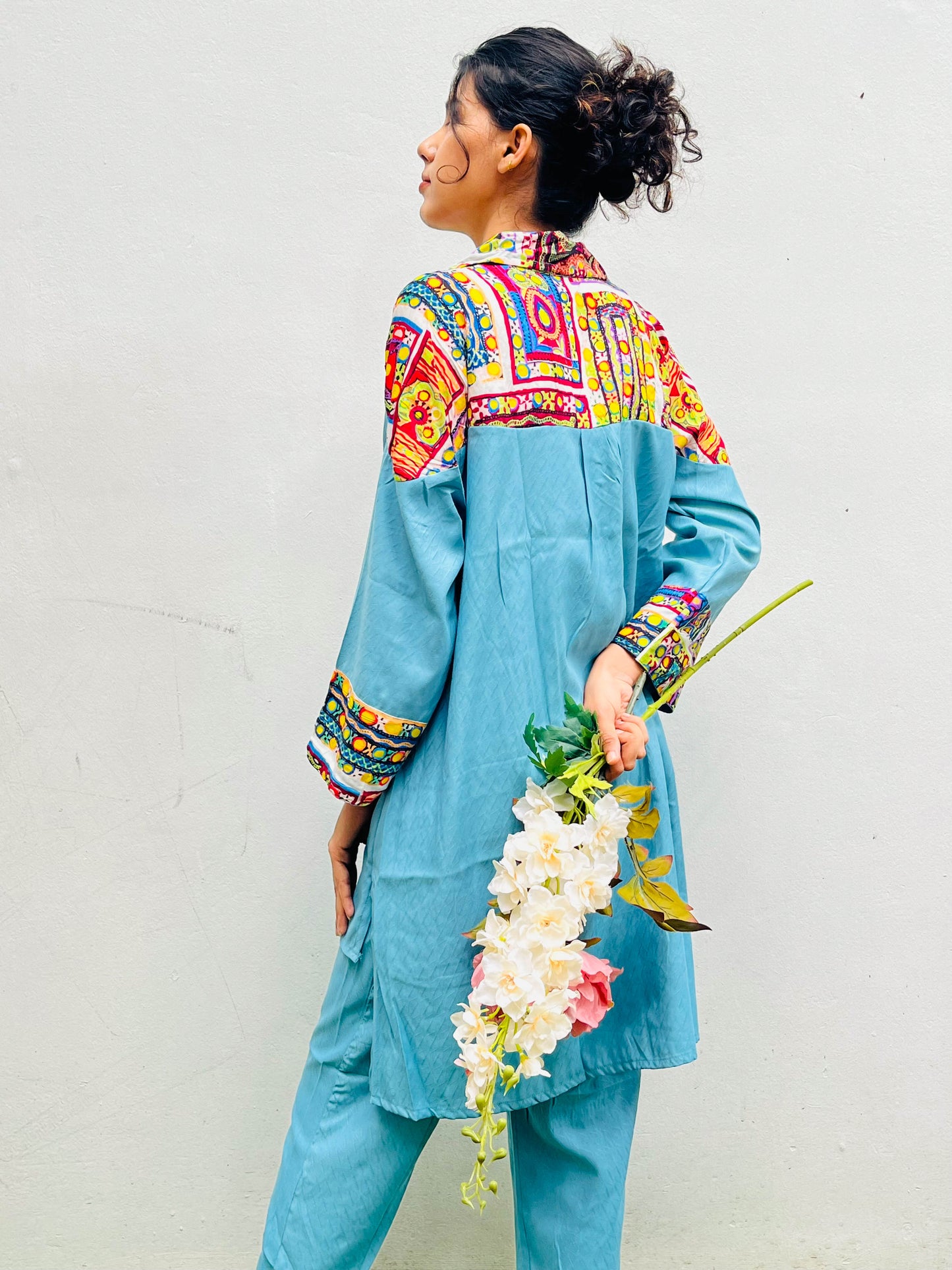 BLUE PATCH WORKED COTTON CO-ORD / KURTA SET BESU INDIA