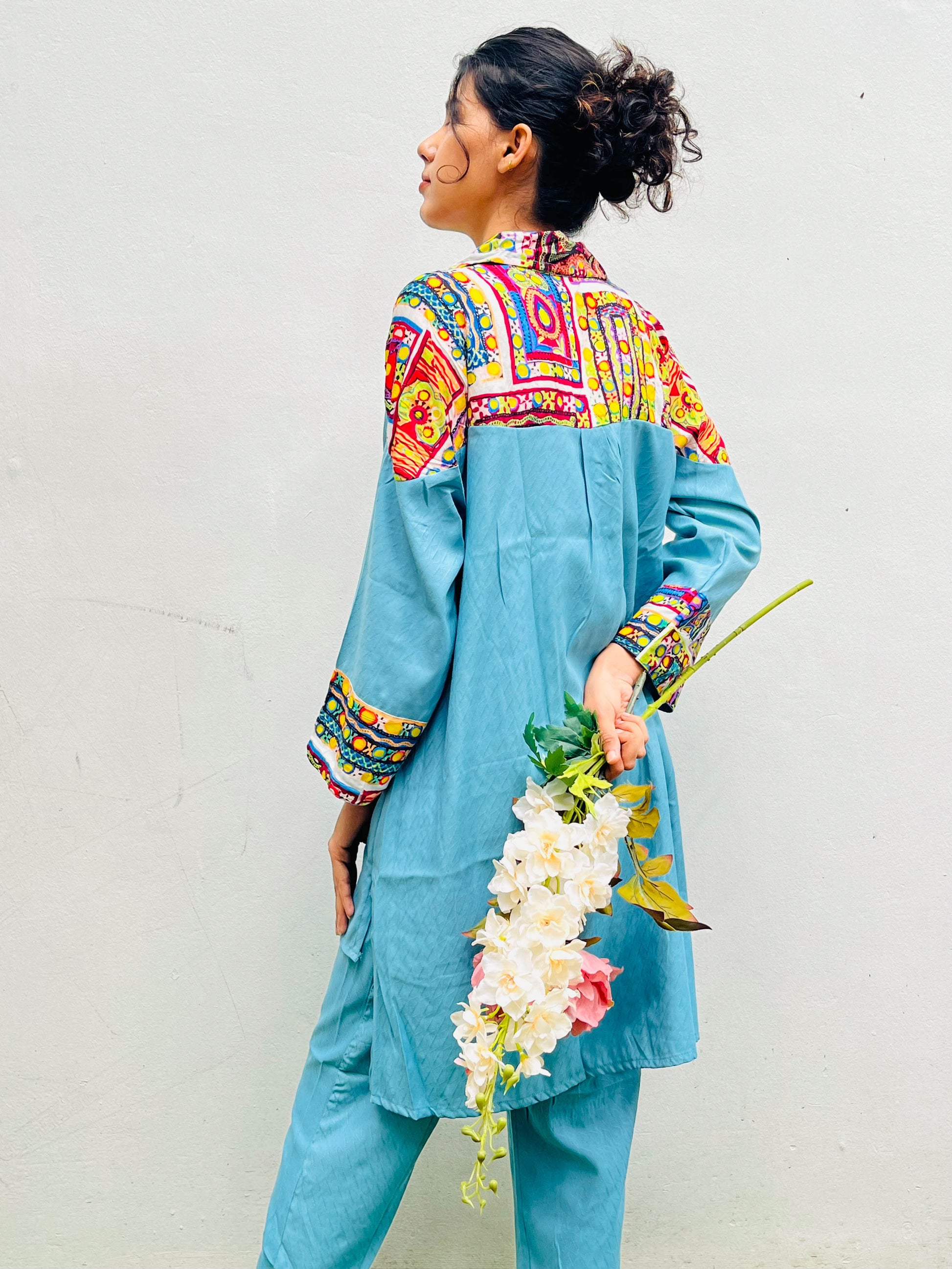 BLUE PATCH WORKED COTTON CO-ORD / KURTA SET BESU INDIA