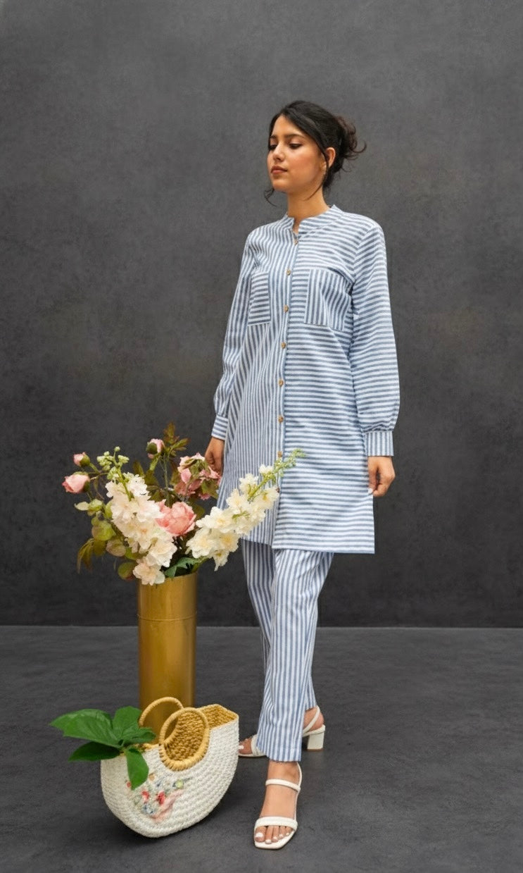 FAMOUS BLUE STRIPED COTTON CO-ORDS BESU INDIA