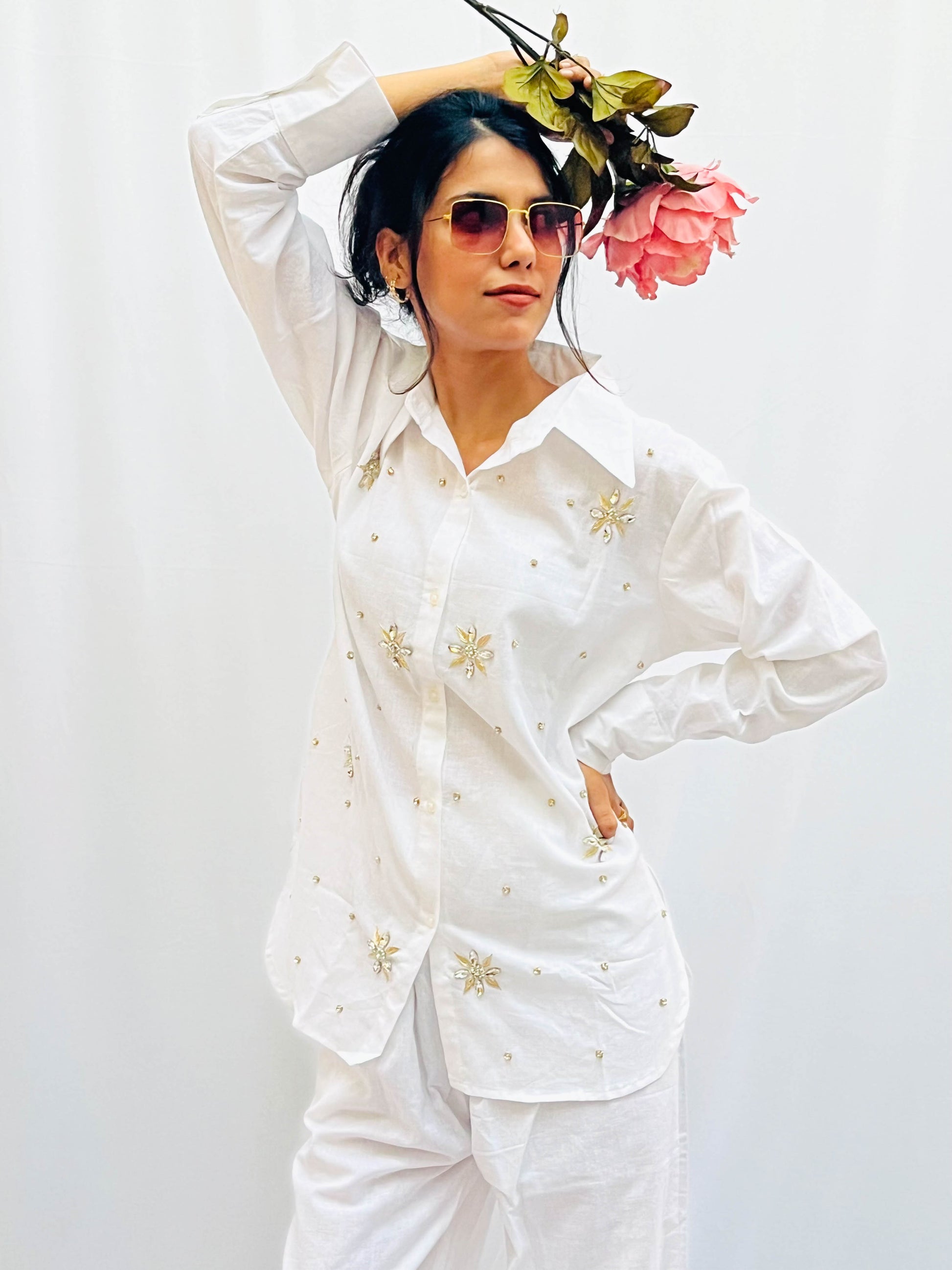 WHITE LINEN EMBELLISHED CLASSIC CO-ORD BESU INDIA