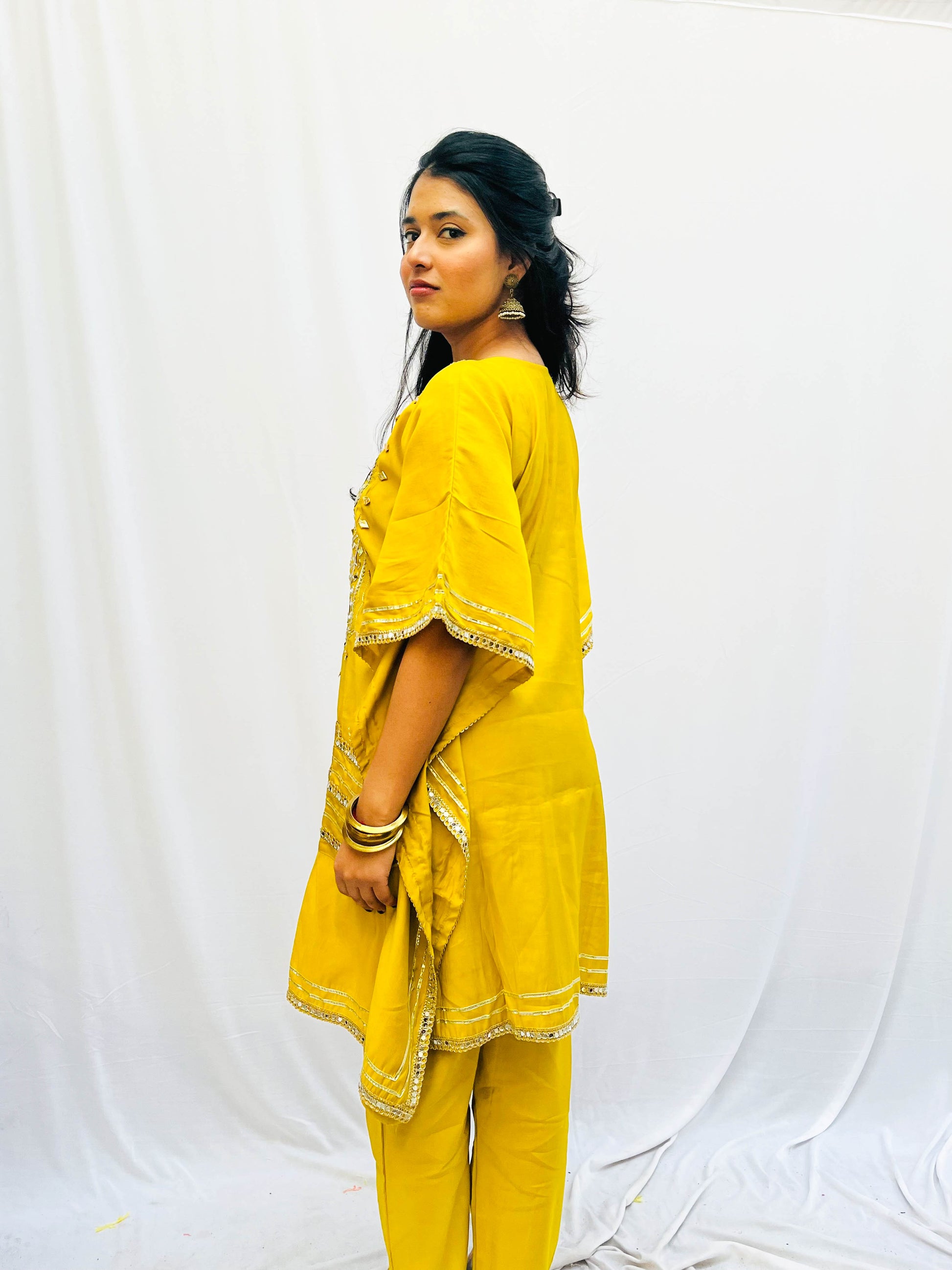 MUSTARD KAFTAN WITH GOLD EMBROIDERY BESU INDIA