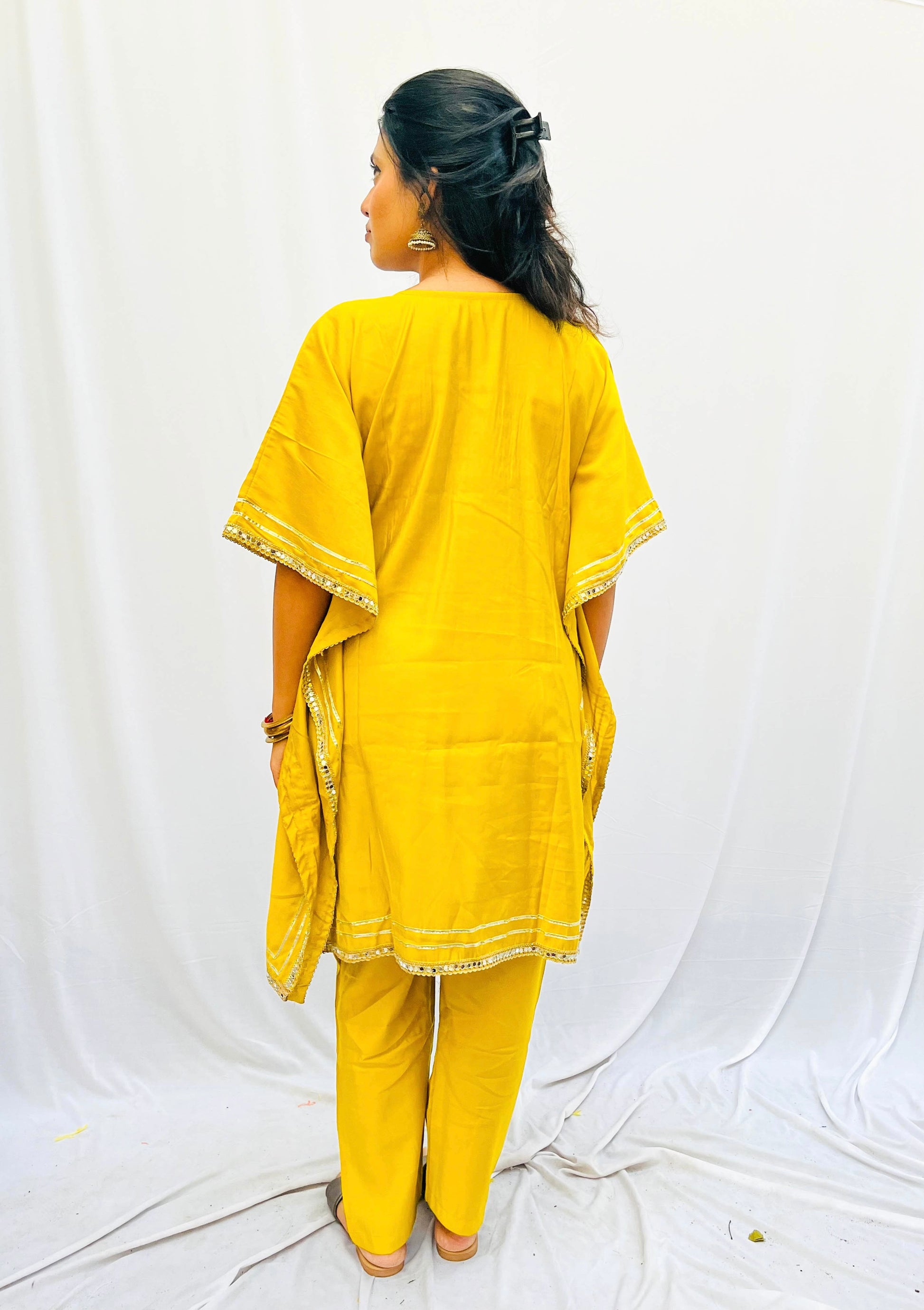 MUSTARD KAFTAN WITH GOLD EMBROIDERY BESU INDIA