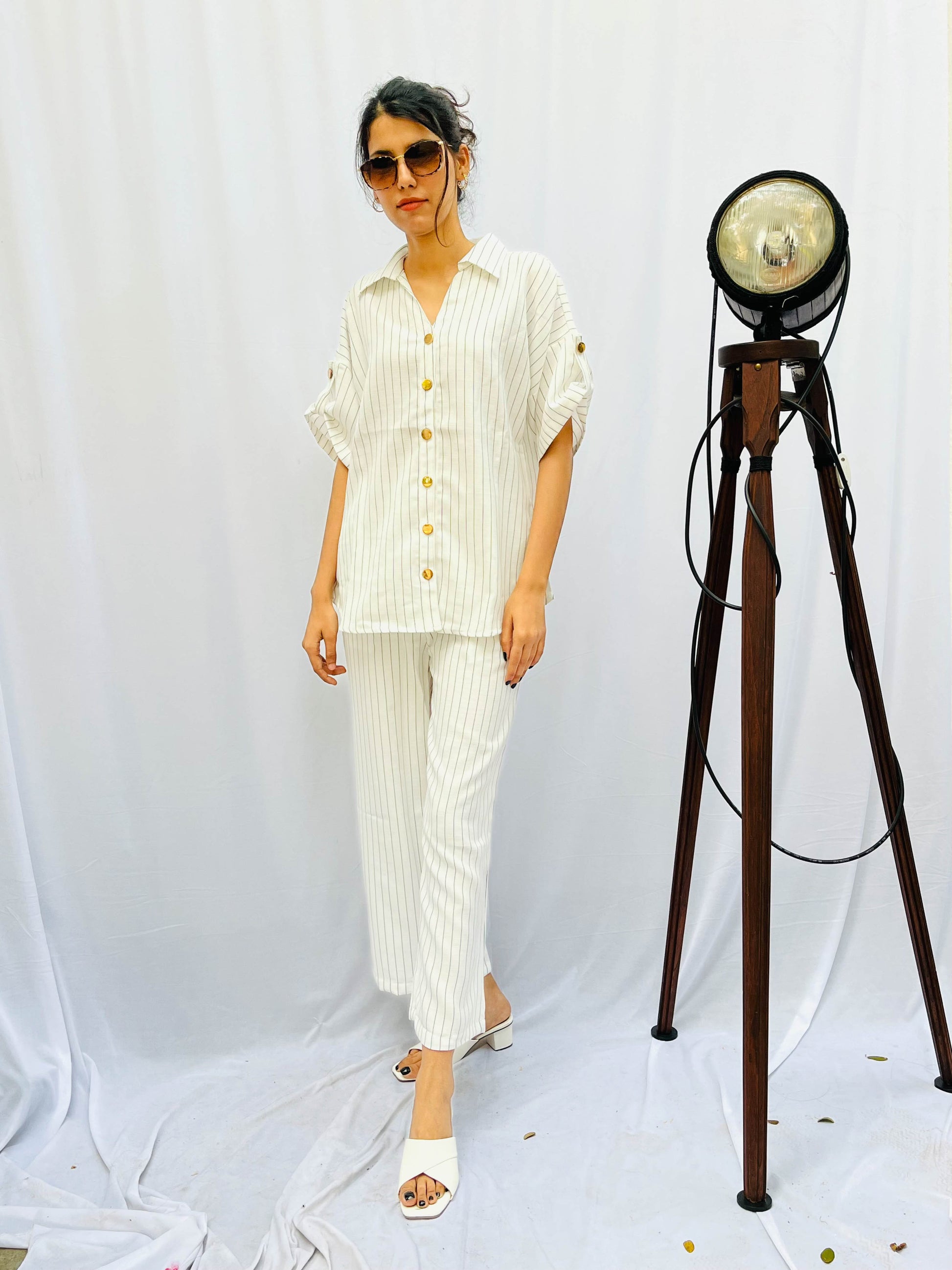 BLACK ON WHITE STRIPED LINEN CO-ORD BESU INDIA