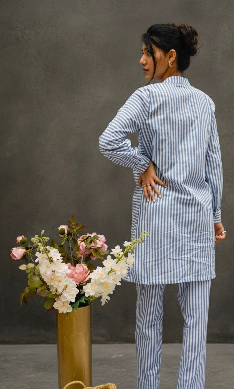 FAMOUS BLUE STRIPED COTTON CO-ORDS BESU INDIA