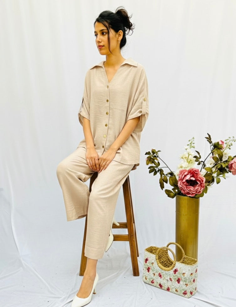 ACTOR MILANA NAGRAJ IN OUR SOFT COTTON BEIGE RELAXED SET BESU INDIA