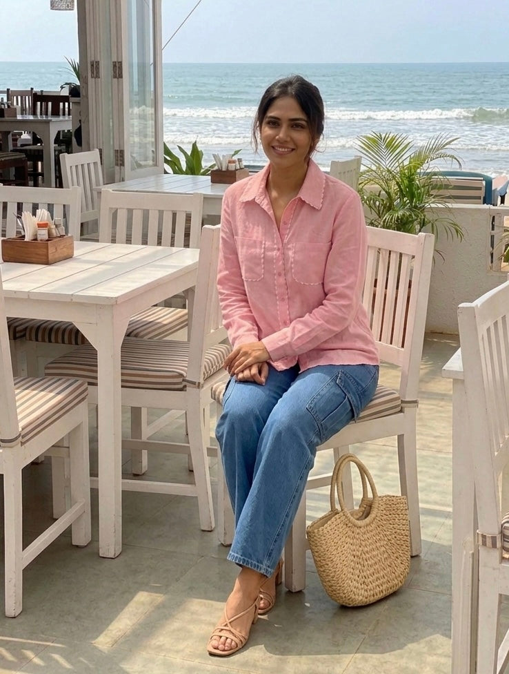 PINK SHIRT WITH SCALLOP DETAILS BESU INDIA