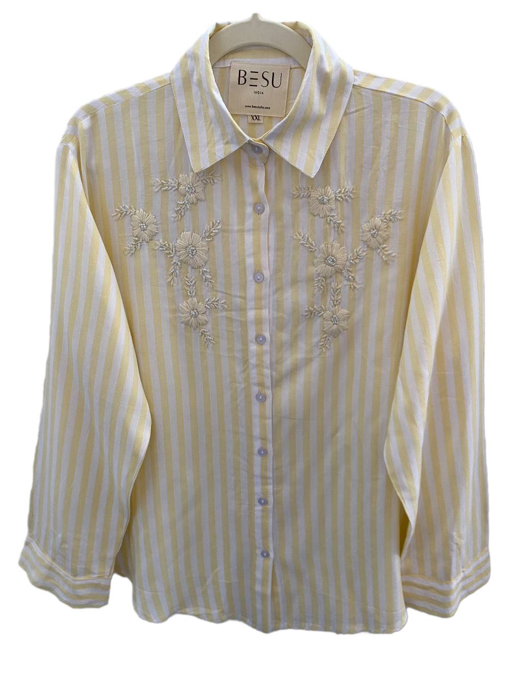 YELLOW STRIPED SHIRT WITH BEADED EMBROIDERY BESU INDIA