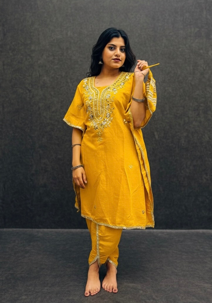 MUSTARD KAFTAN SET WITH A SMALL BAG BESU INDIA