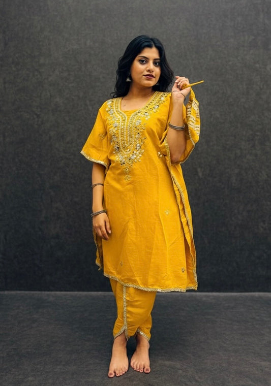 MUSTARD KAFTAN SET WITH A SMALL BAG BESU INDIA