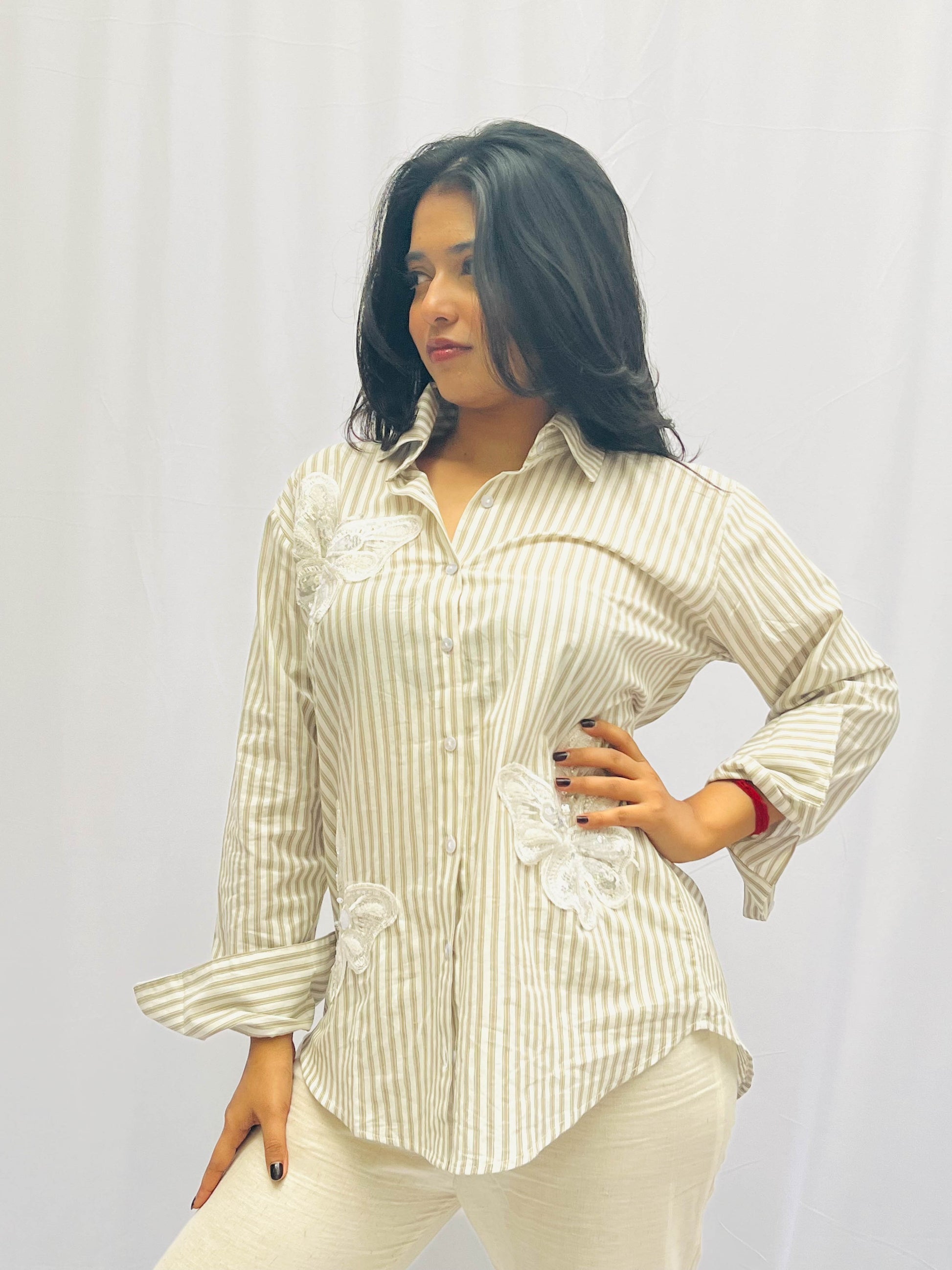 STRIPED SHIRT WITH BUTTERFLY PATCHWORK BESU INDIA