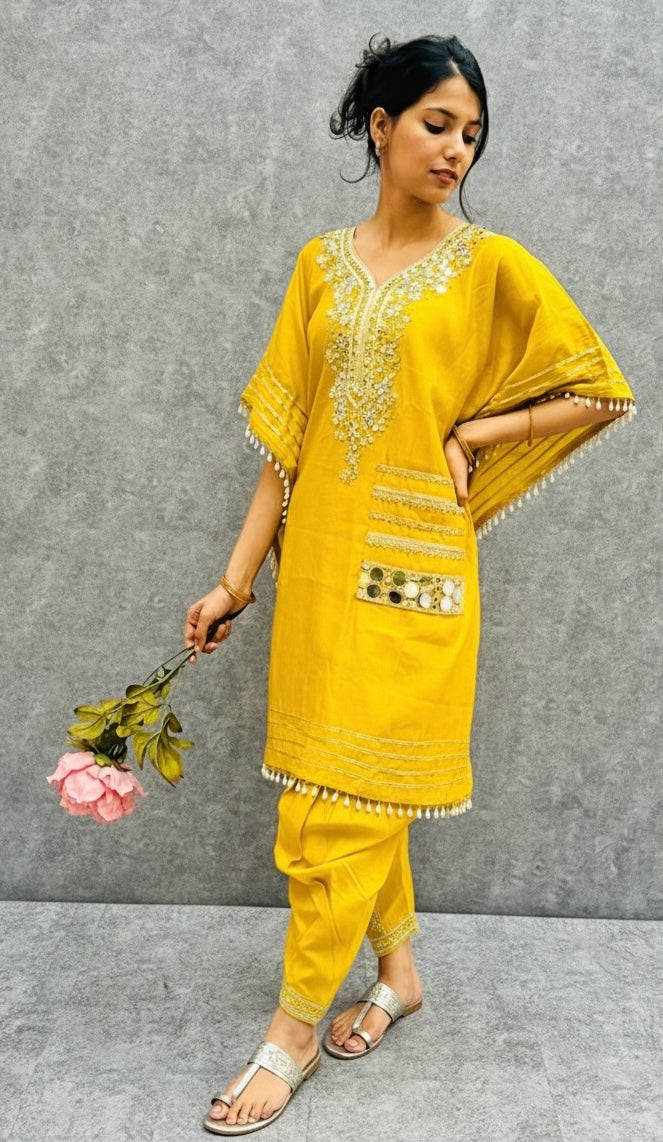 MUSTARD KHAFTAN WITH DOTHI PANTS BESU INDIA