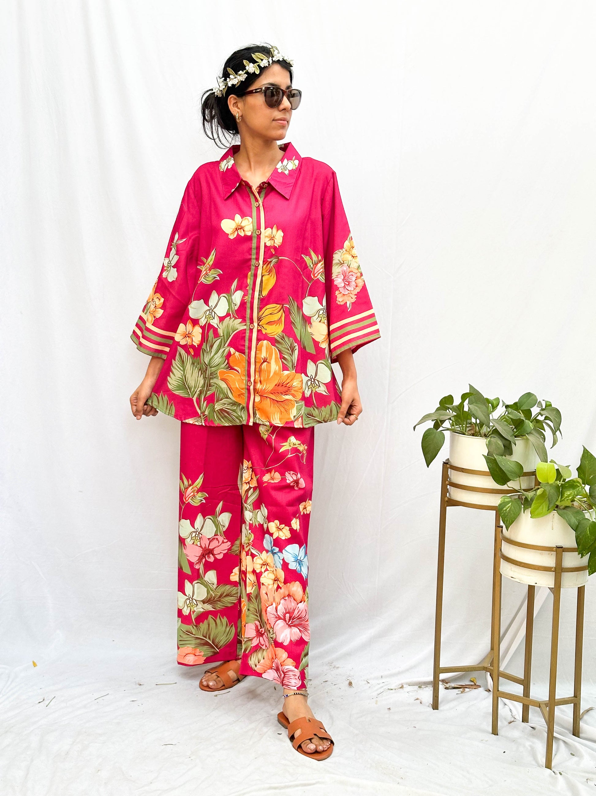 DARK PINK TROPICAL PRINT CO-ORD SET BESU INDIA