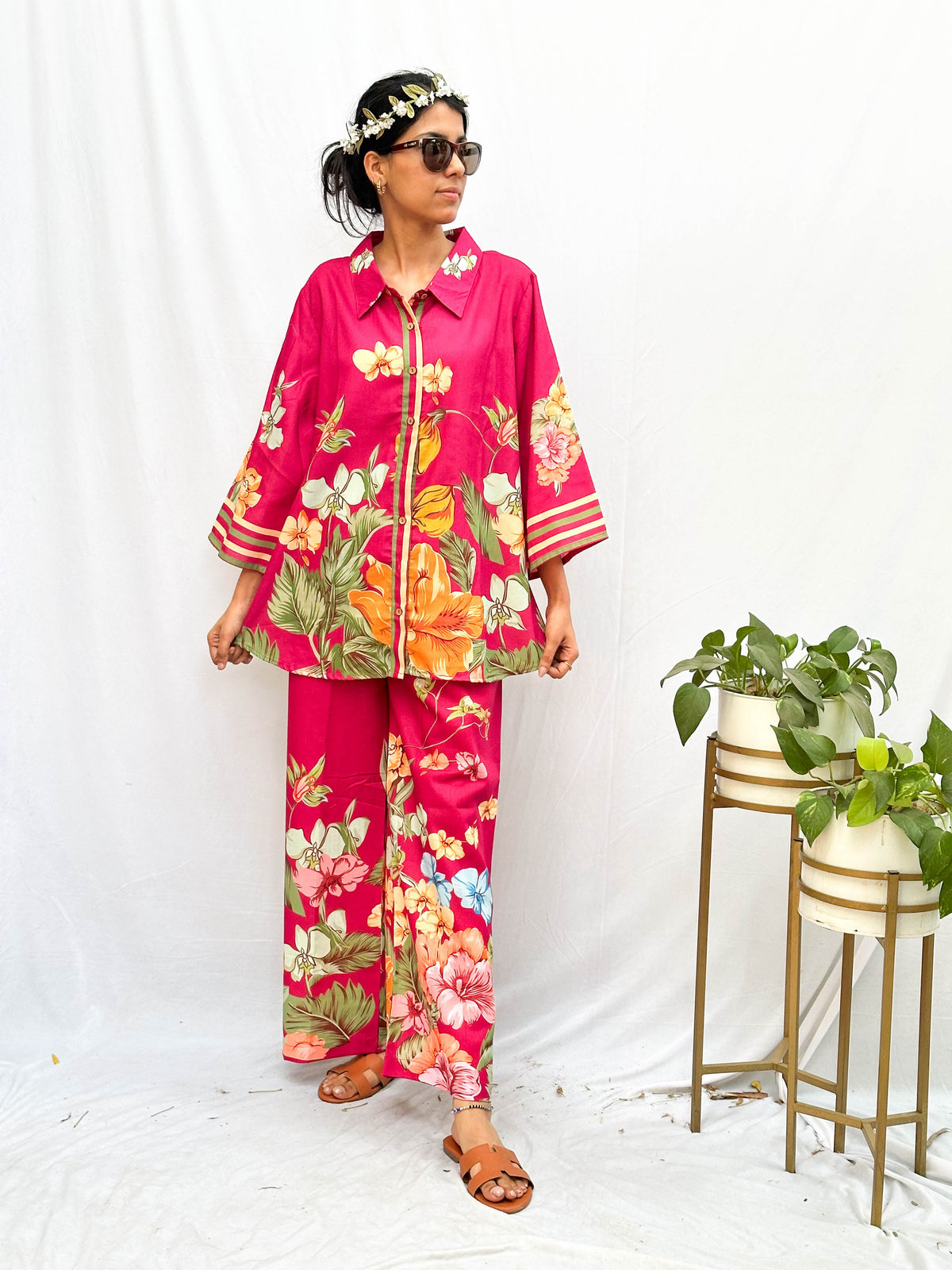 DARK PINK TROPICAL PRINT CO-ORD SET BESU INDIA
