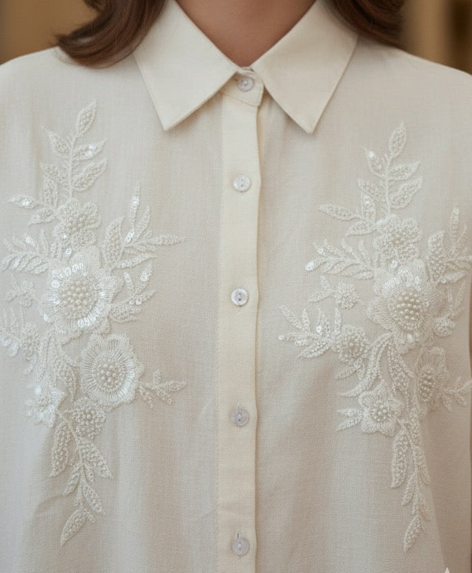 WHITE COTTON EMBELLISHED CLASSIC CO-ORD BESU INDIA