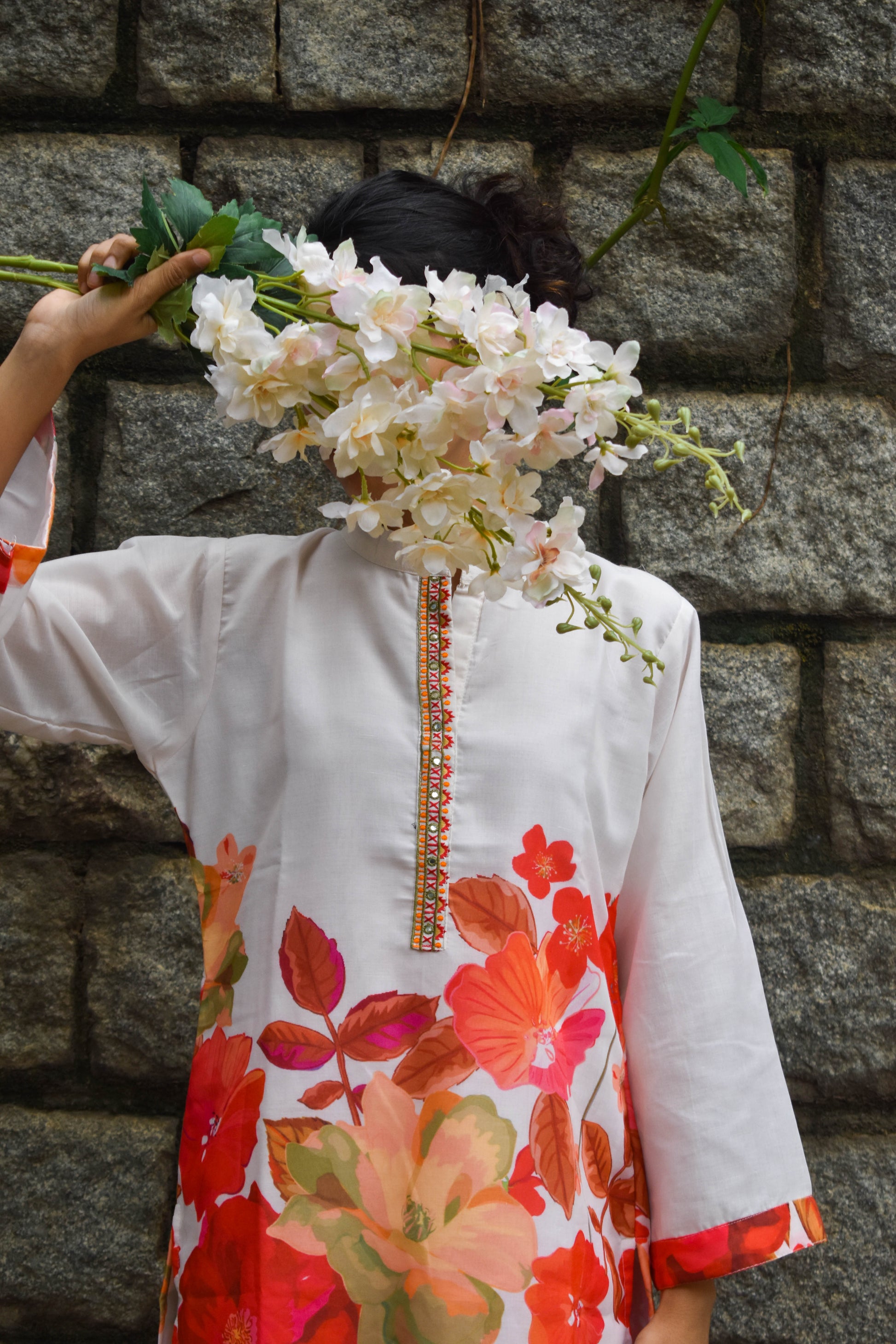 FLORAL PRINT CHINESE COLLAR COTTON KURTA SET BESU INDIA