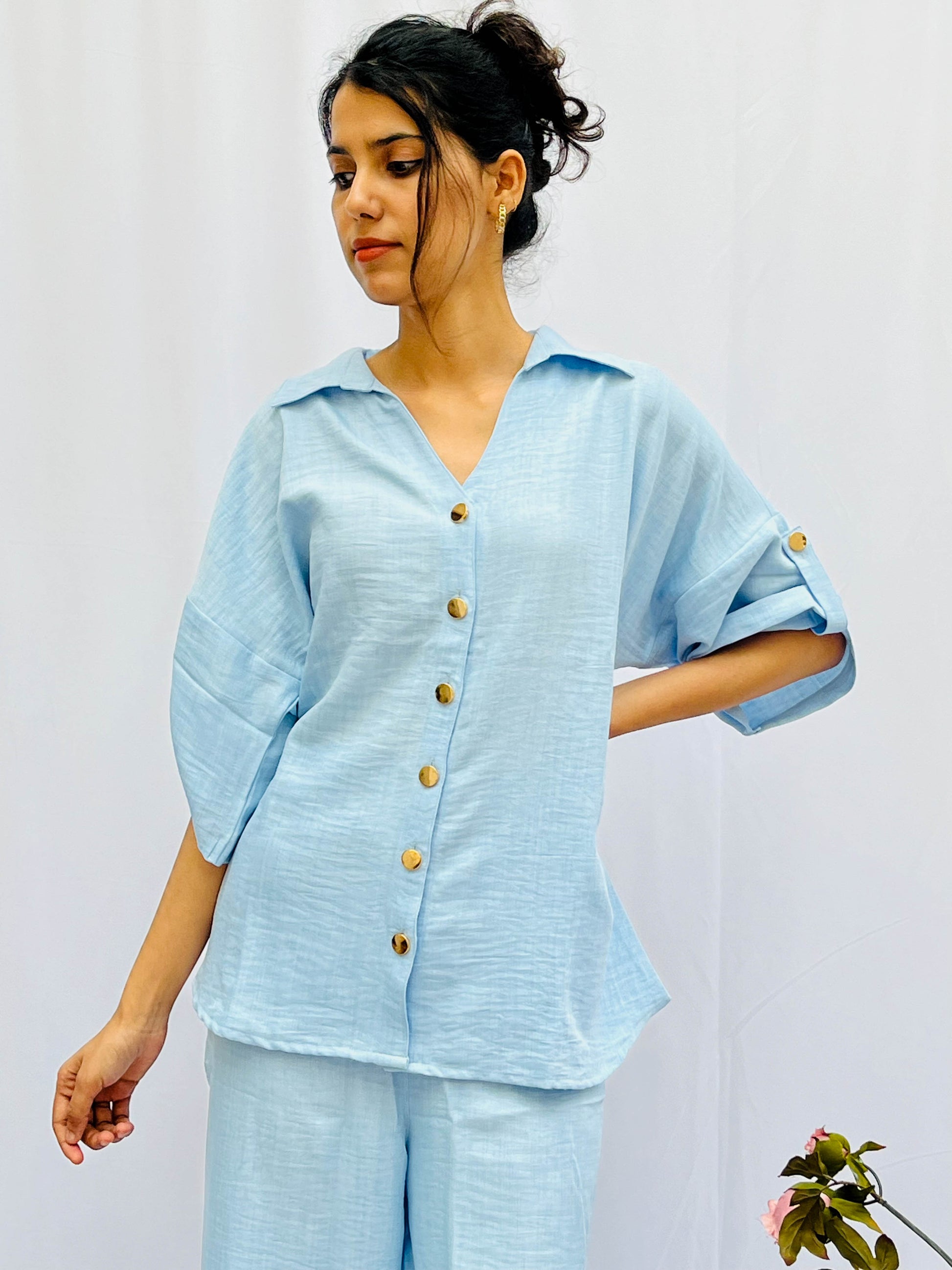 SKY BLUE LINEN CO-ORDS BESU INDIA