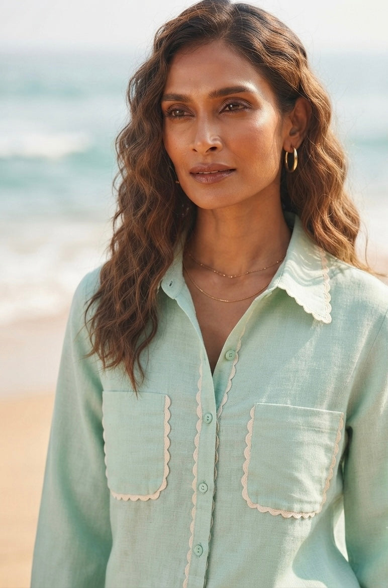 MINT GREEN SHIRT WITH SCALLOP DETAIL BESU INDIA