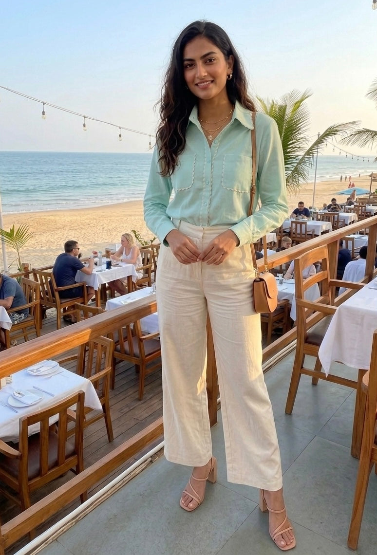 MINT GREEN SHIRT WITH SCALLOP DETAIL BESU INDIA