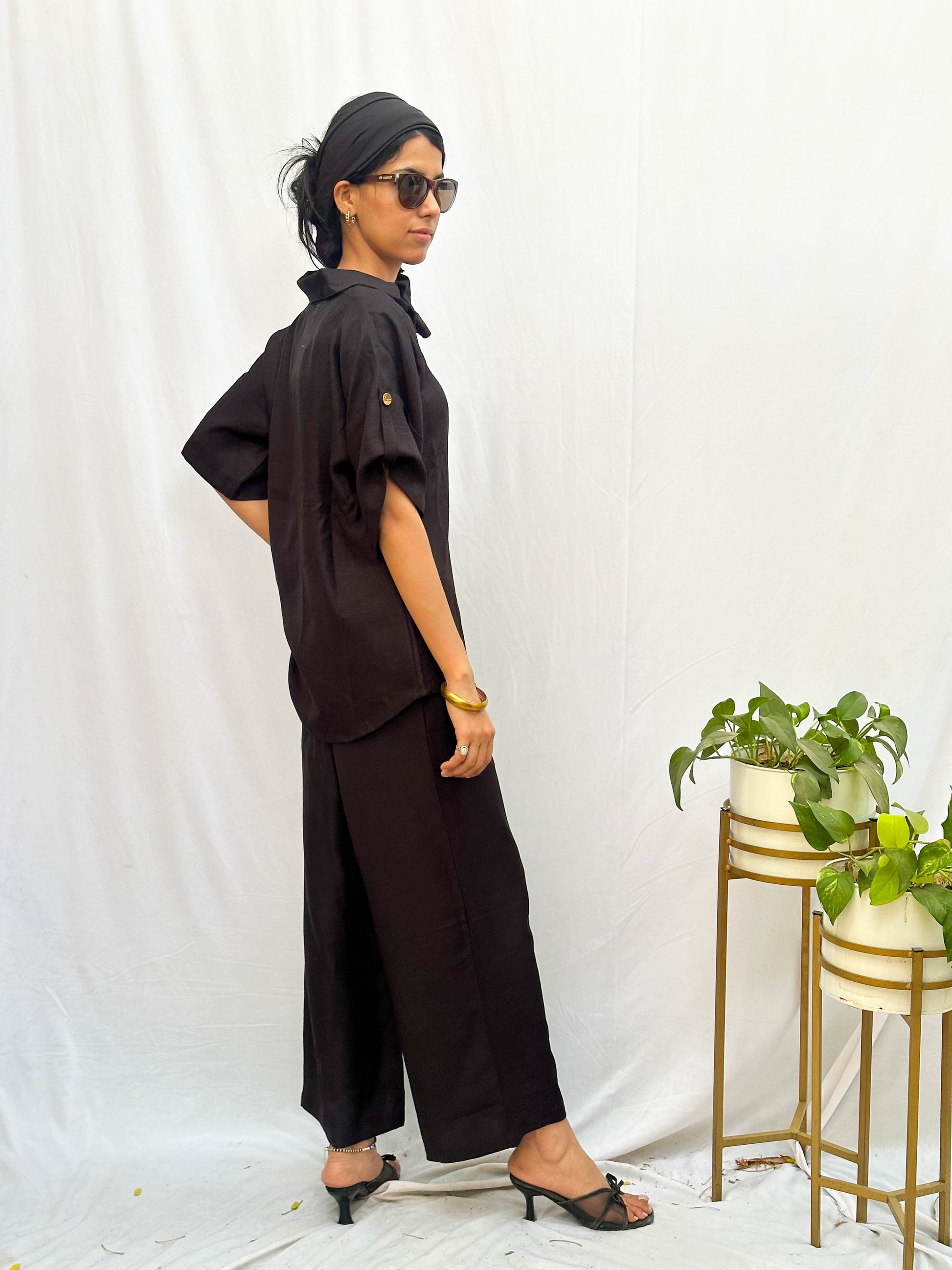 Black Cotton Co-Ord with Signature Gold Buttons BESU INDIA