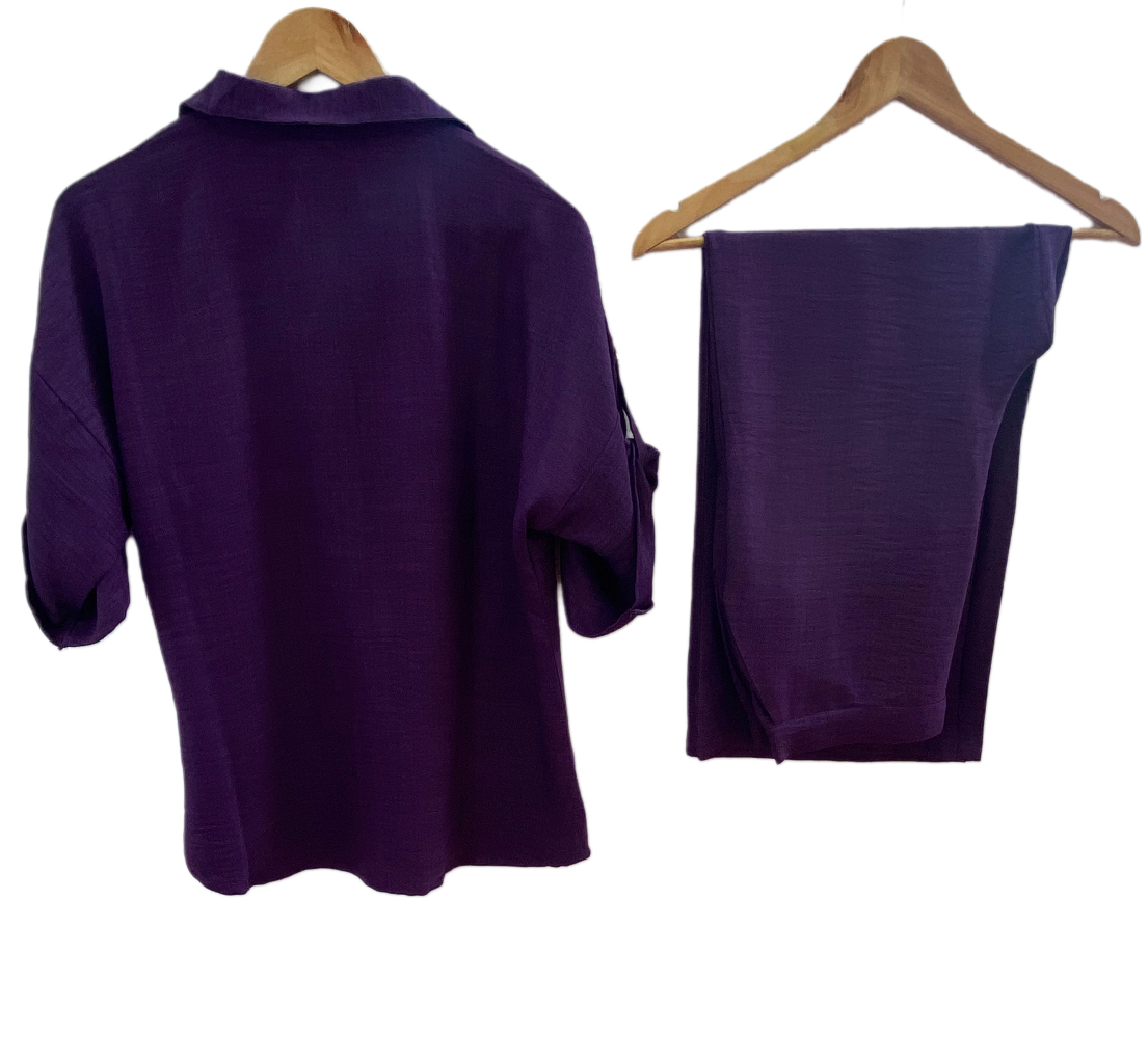 PURPLE CO-ORD SET WITH GOLD BUTTONS BESU INDIA