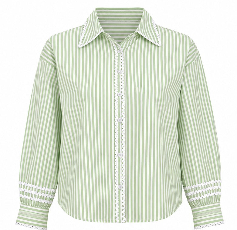 THE SAGE SCALLOP-TRIM STRIPE SHIRT BESU INDIA