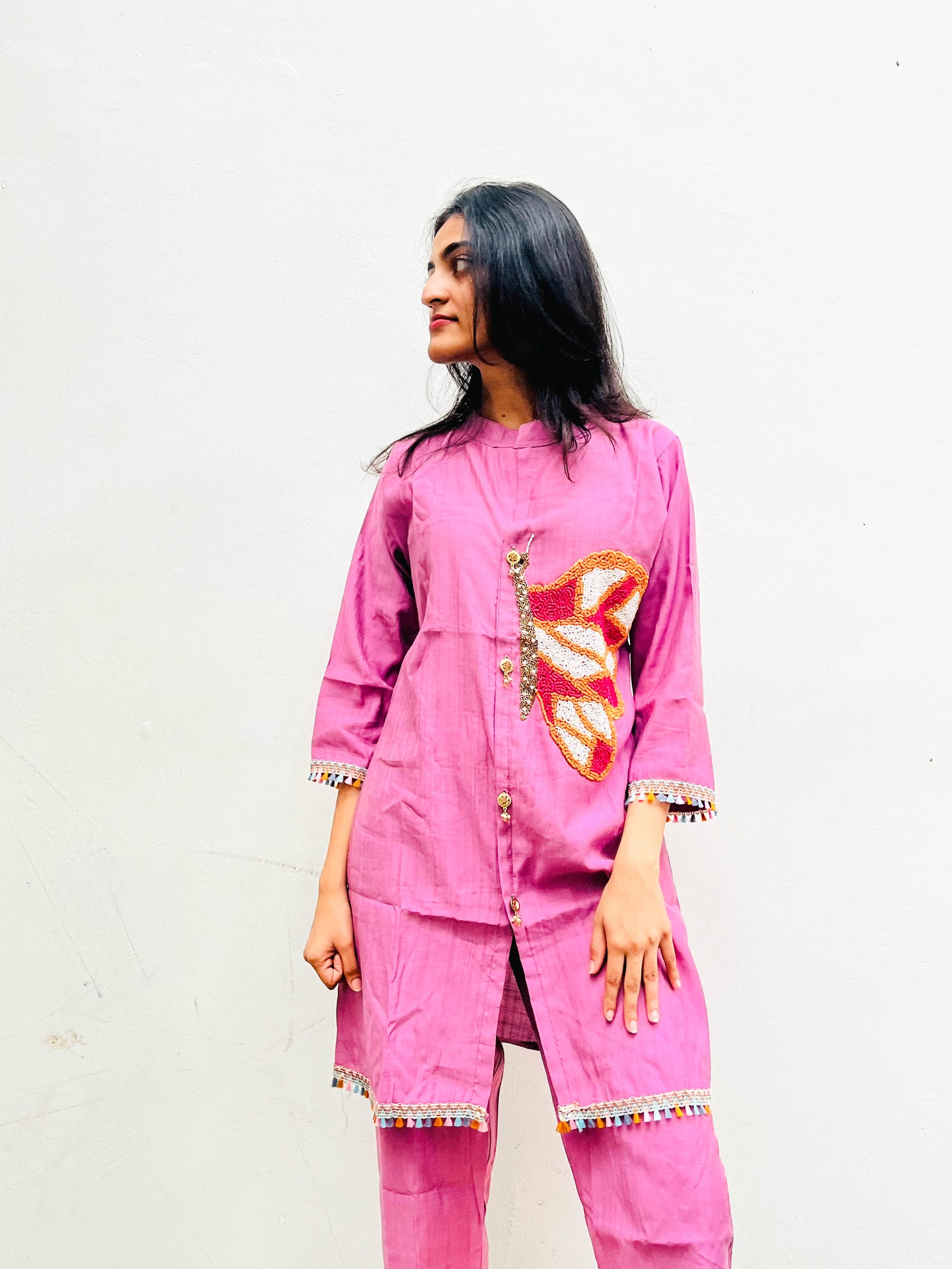 PINK BUTTERFLY HAND EMBROIDERED CO-ORDS BESU INDIA