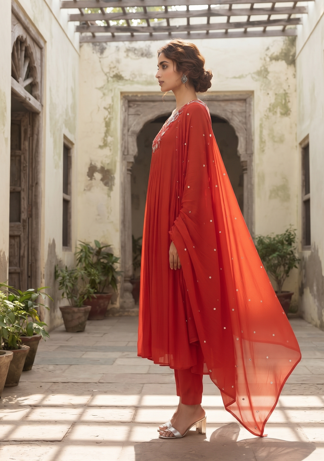 CRIMSON EMBROIDERED ANARKALI KURTA SET BESU INDIA