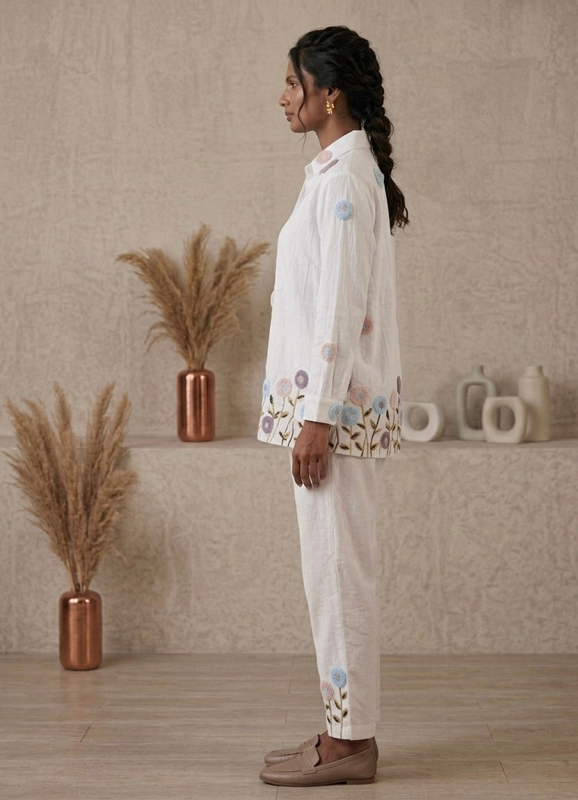 ARTISANAL BLOOM WHITE LINEN BLEND SHIRT BESU INDIA