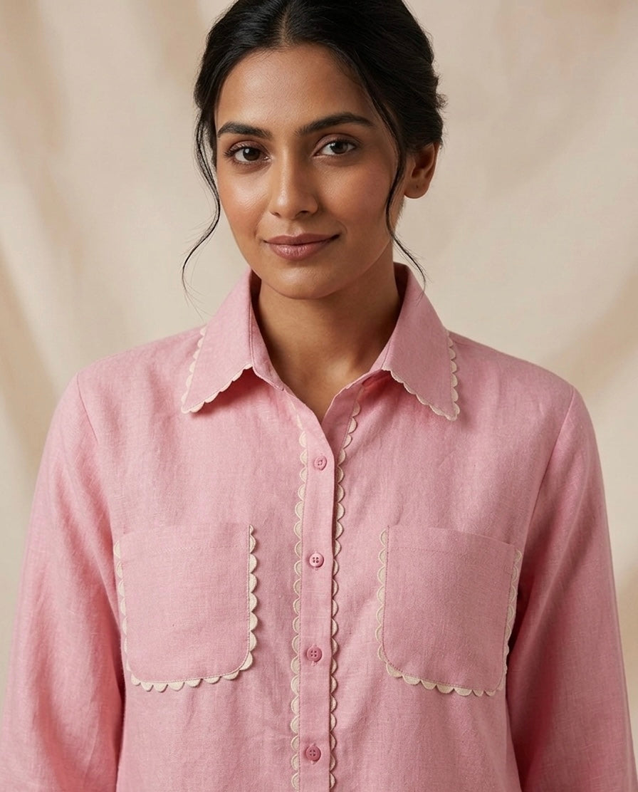 PINK SHIRT WITH SCALLOP DETAILS BESU INDIA