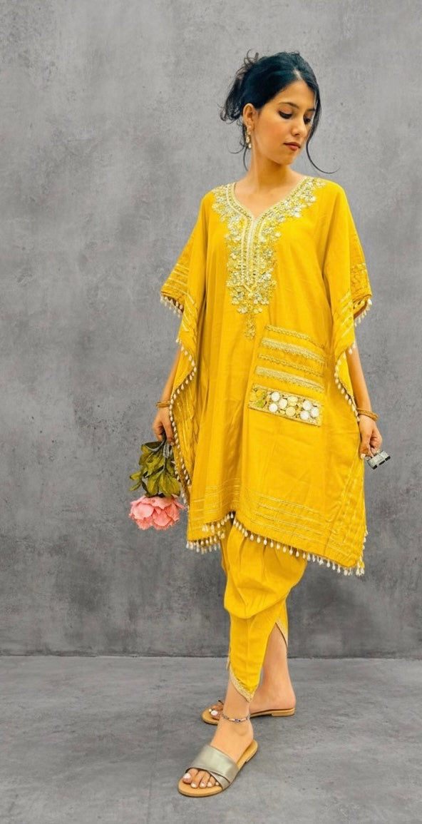 MUSTARD KHAFTAN WITH DOTHI PANTS BESU INDIA