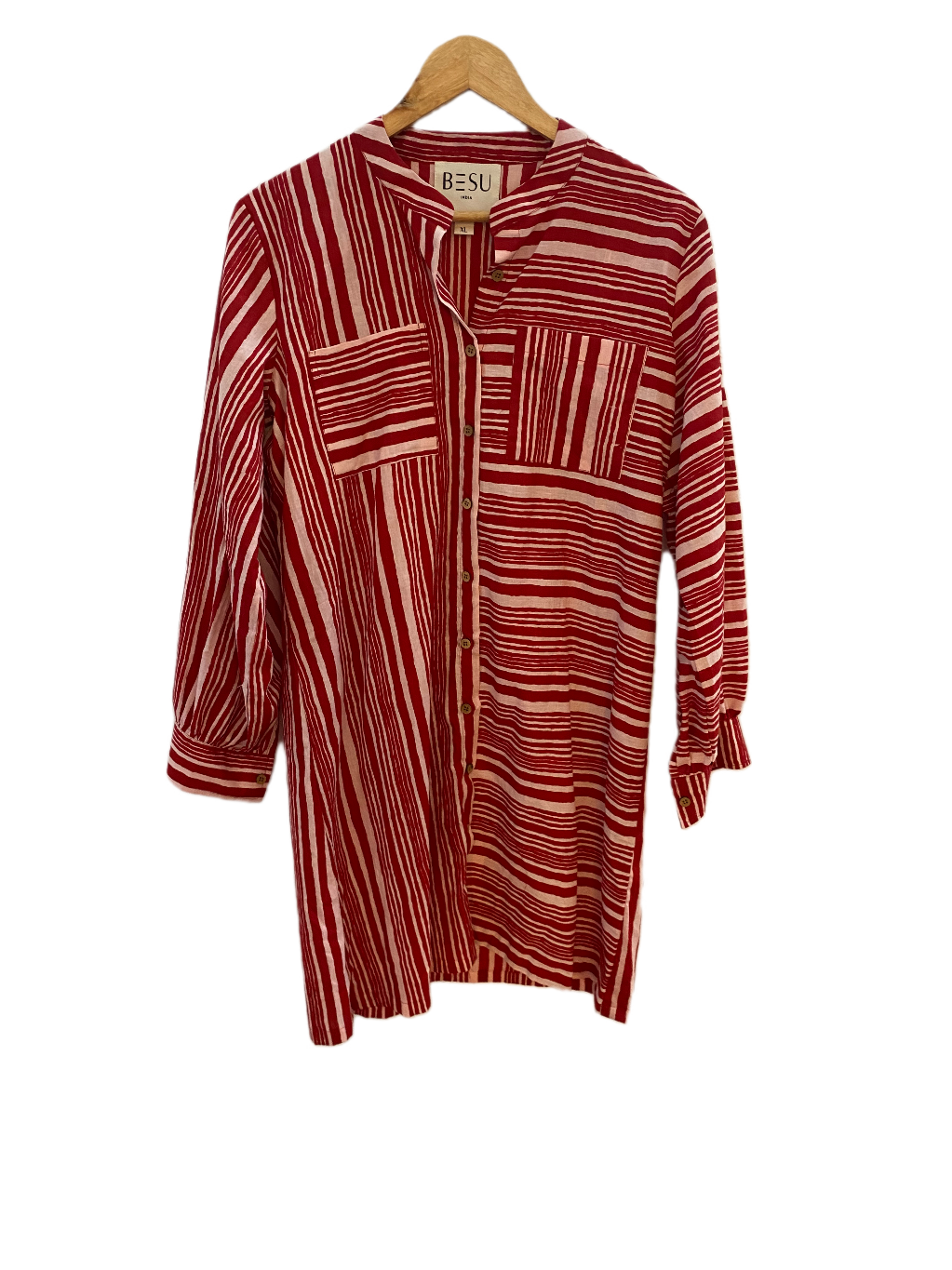 RED AND WHITE STRIPE PATTERN COTTON DRESS BESU INDIA