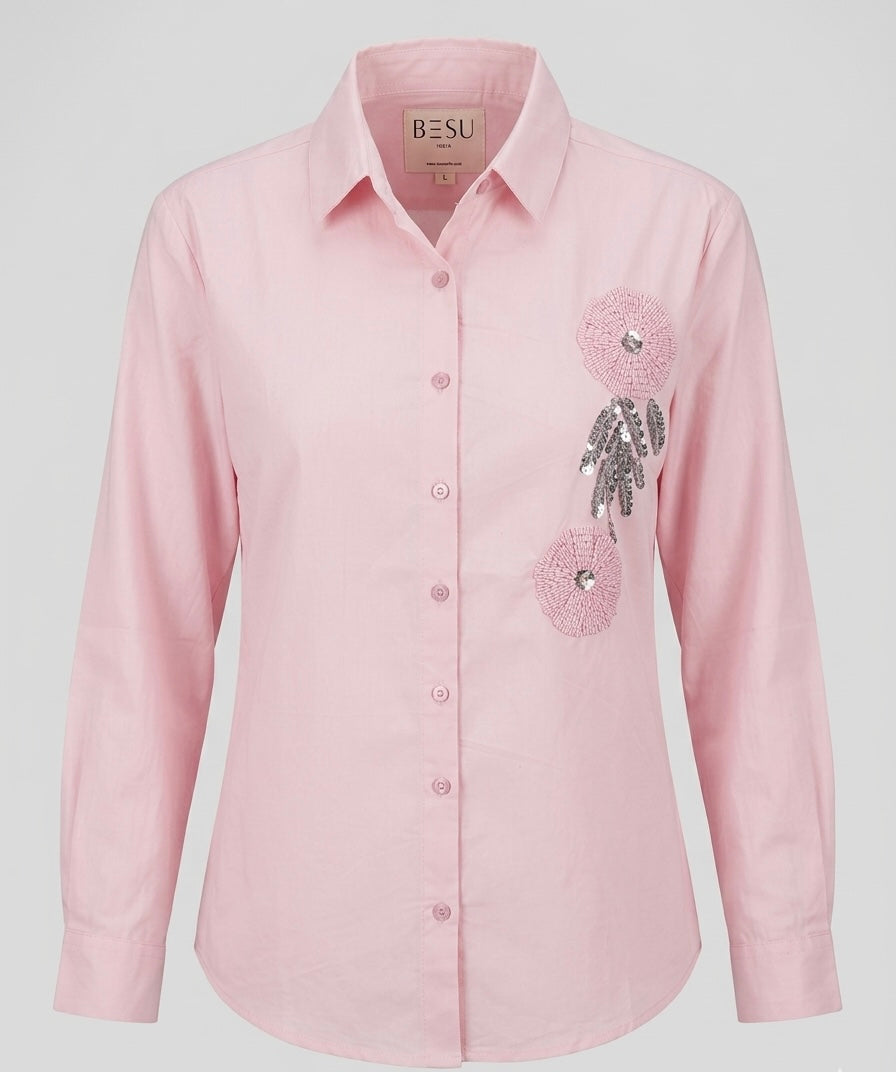 PASTEL PINK SHIRT WITH SEQUINED DETAIL BESU INDIA