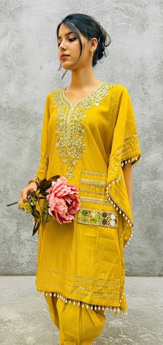 MUSTARD KHAFTAN WITH DOTHI PANTS BESU INDIA