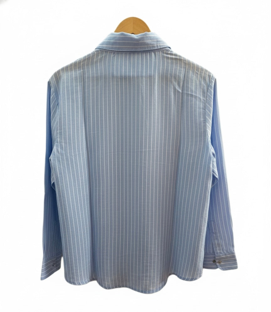 LIGHT BLUE AND WHITE STRIPED LACE POCKET SHIRT BESU INDIA