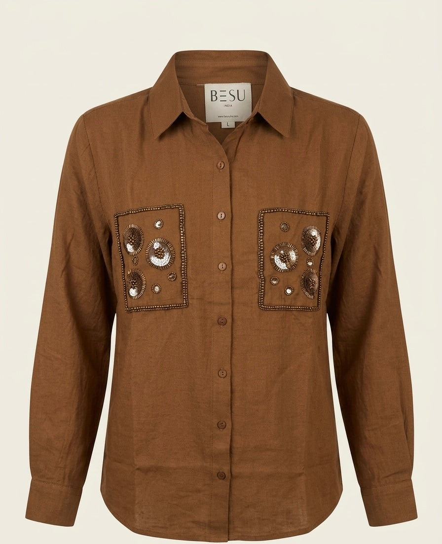 EARTHY BROWN SHIRT WITH SEQUIN DETAIL BESU INDIA