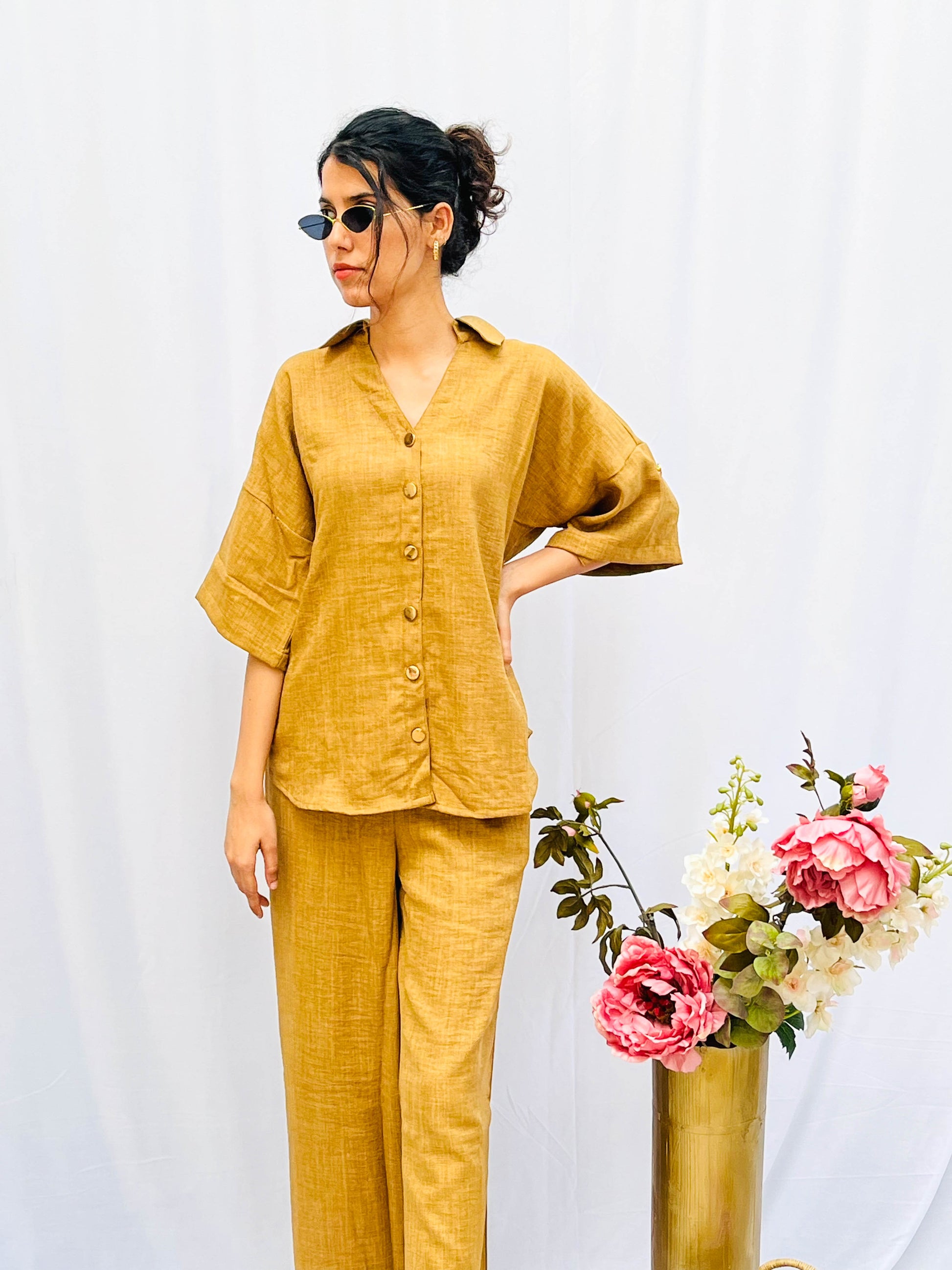 EARTHEN BROWN LINEN CO-ORD SET BESU INDIA