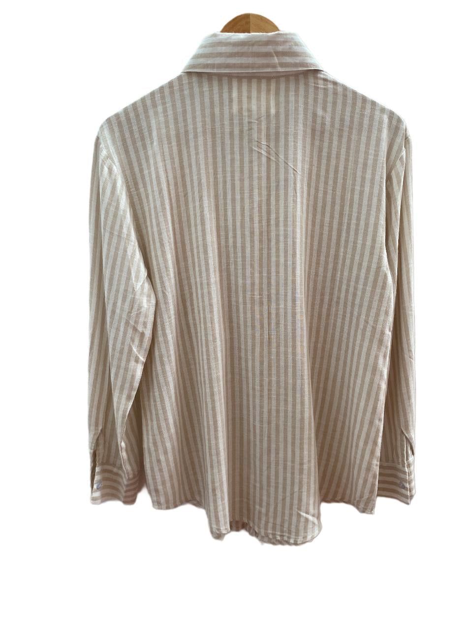 BEIGE AND WHITE STRIPED COTTON SHIRT WITH PATCH WORK BESU INDIA