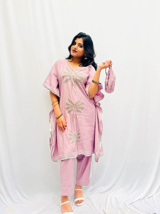 LAVENDER KHAFTAN SET WITH BAG BESU INDIA