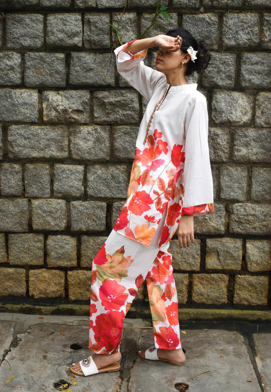 FLORAL PRINT CHINESE COLLAR COTTON KURTA SET BESU INDIA