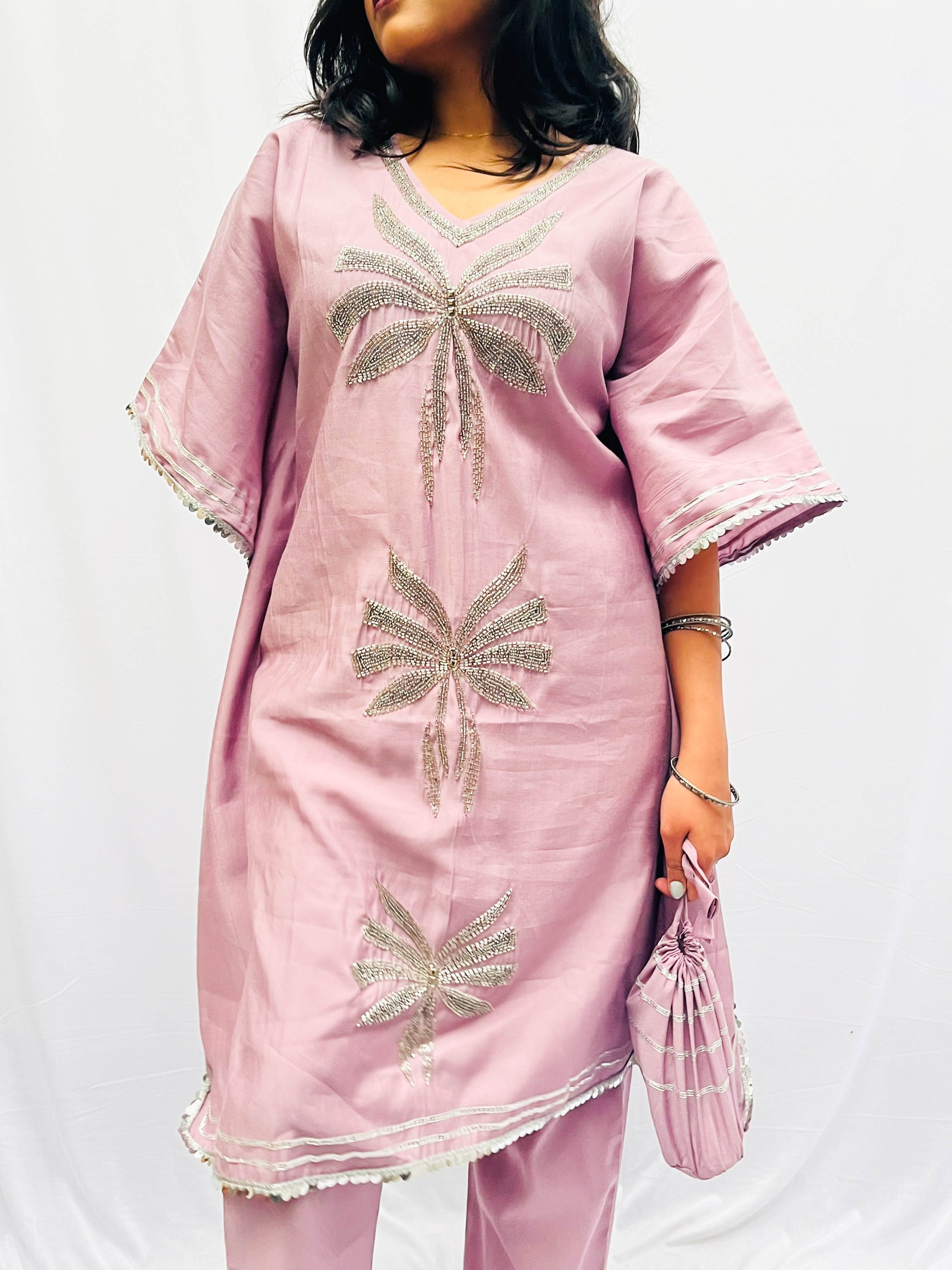 LAVENDER KHAFTAN SET WITH BAG BESU INDIA
