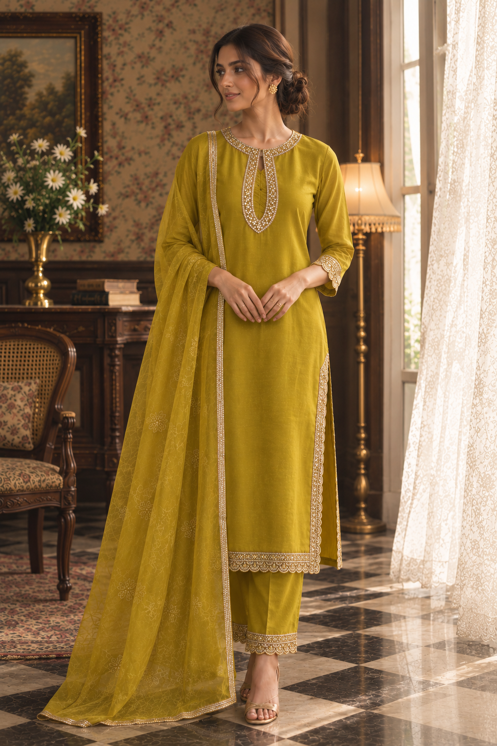 KEYHOLE NECK KURTA SET BESU INDIA