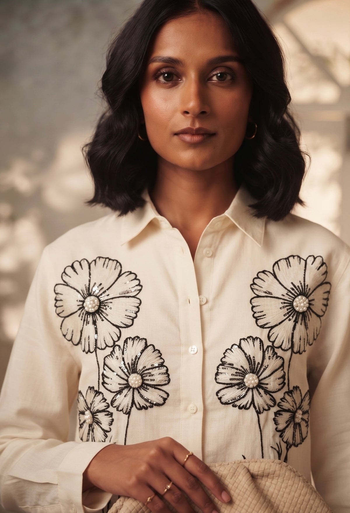 THE IVORY BLOSSOM EMBROIDERED SHIRT BESU INDIA
