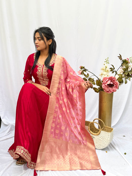 EMBROIDERED FULL LENGTH DRESS WITH DUPUTTA (no pants) BESU INDIA
