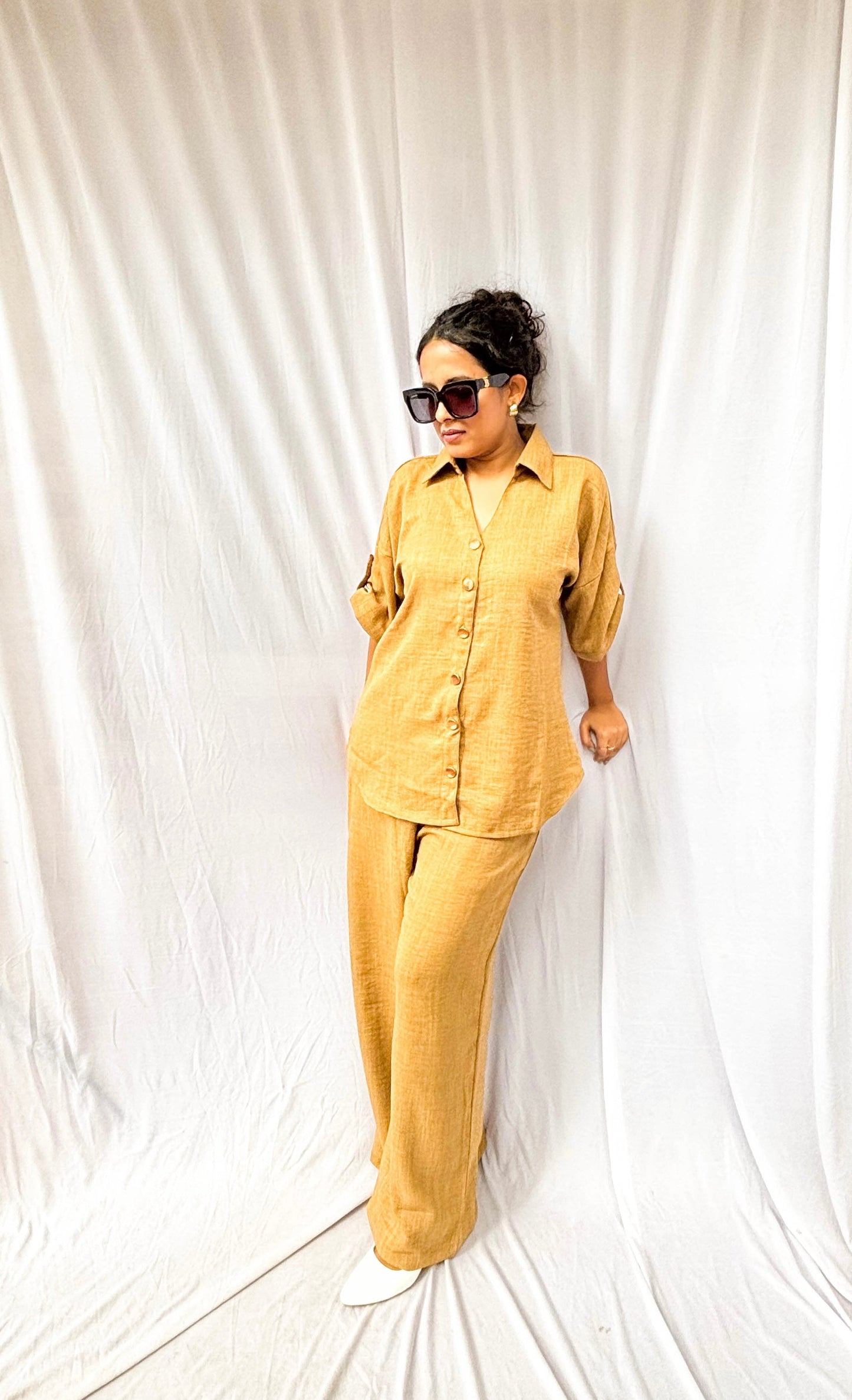 BROWN SOFT COTTON CO-ORDS WITH GOLD BUTTONS BESU INDIA