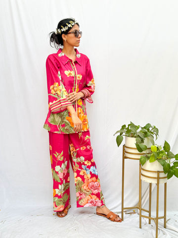 DARK PINK TROPICAL PRINT CO-ORD SET BESU INDIA