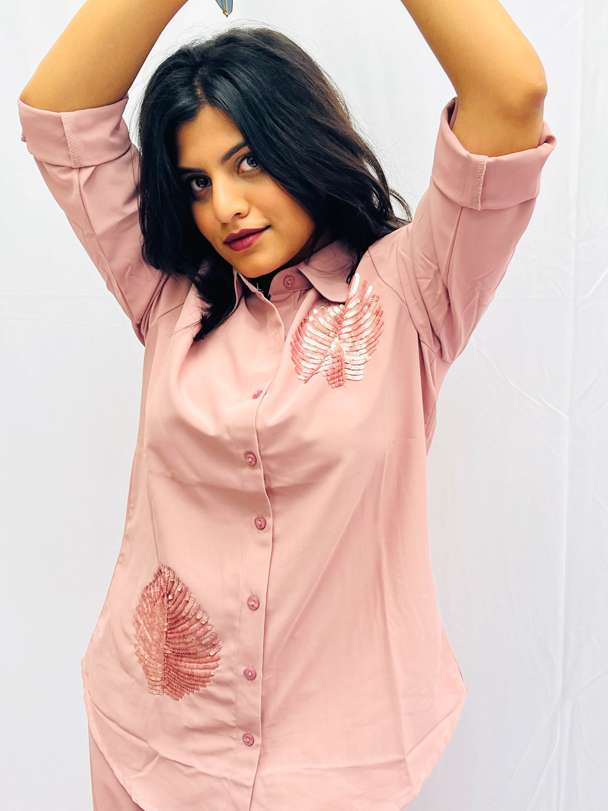 LIGHT PEACH CREPE SEQUINS EMBROIDERED CO-ORDS BESU INDIA